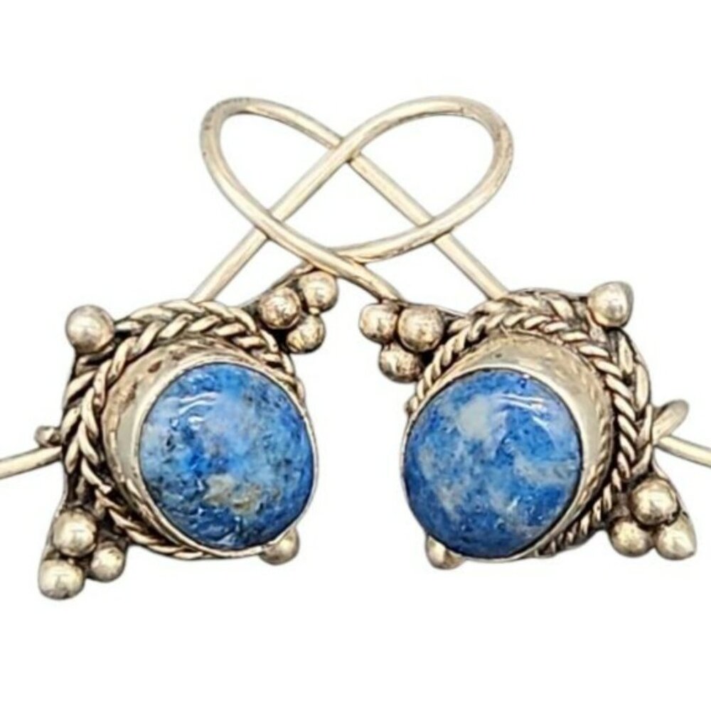 Southwest Sterling Silver Oval Sodalite Twisted Rope Earrings